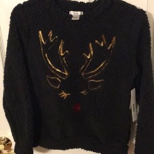 Women’s black soft reindeer on sweater. Size small